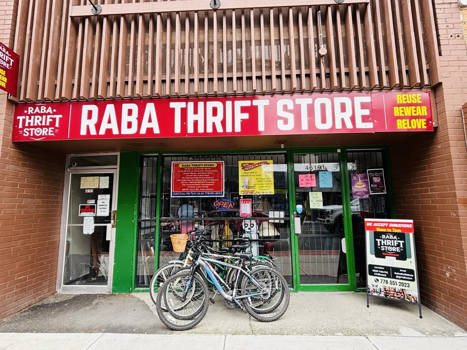 Raba Thrift Store storefront in Chilliwack, BC