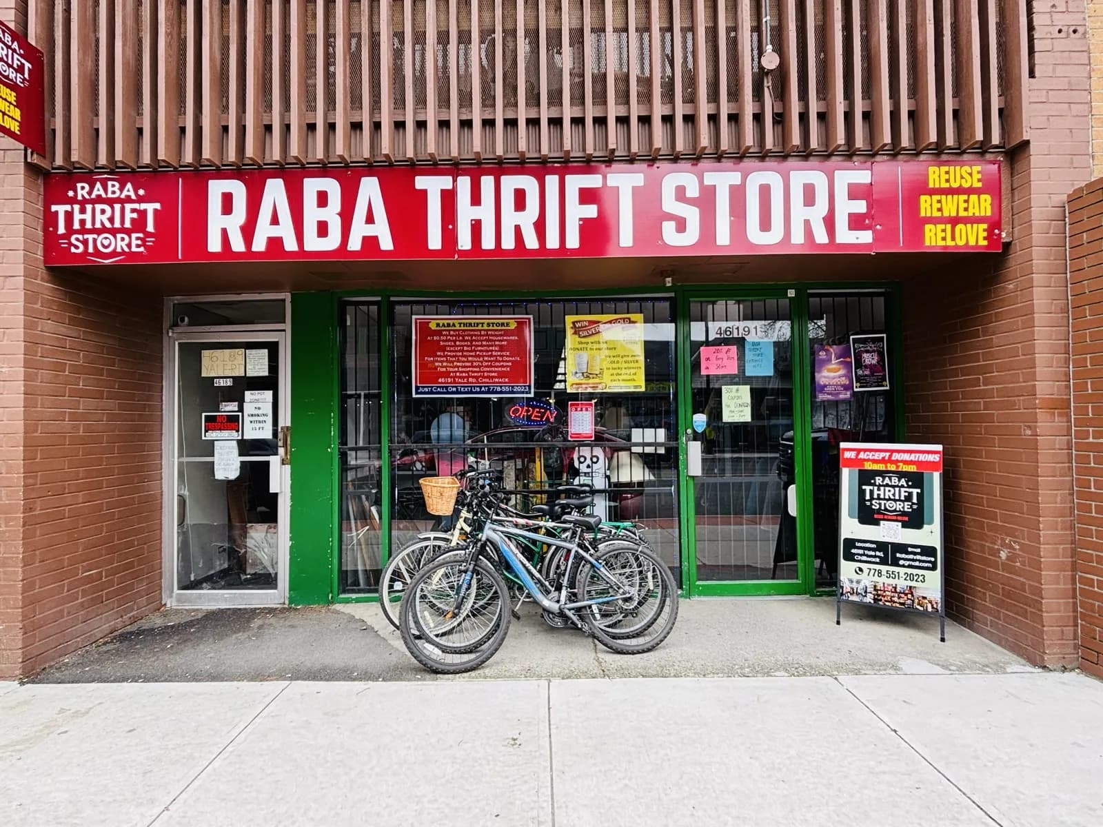 Raba Thrift Store storefront at 46191 Yale Rd, Chilliwack, BC V2P 4X5, Canada